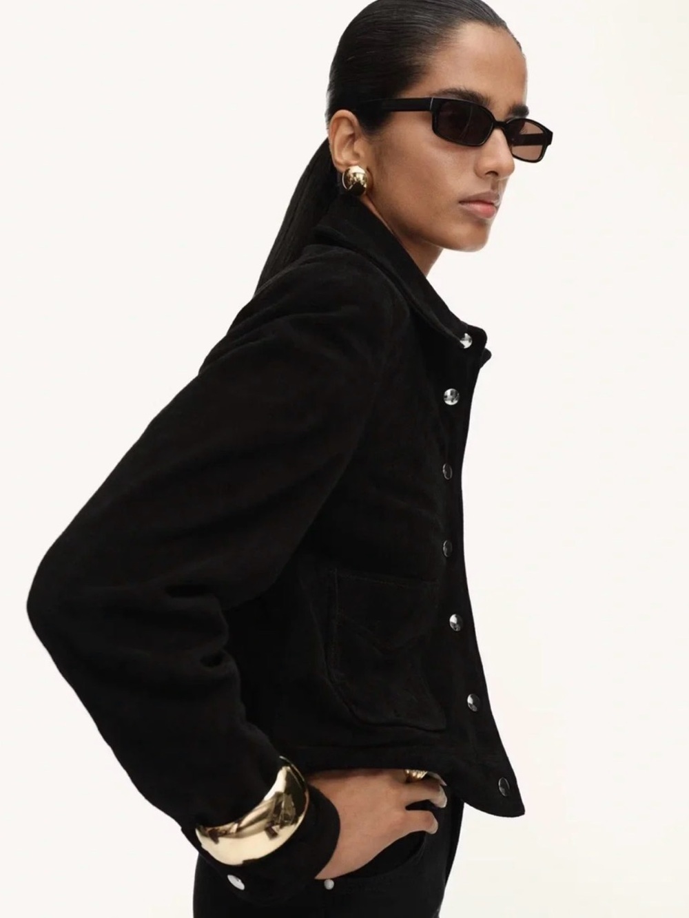 Mango Black Womens  Snap-Front Shirt Jacket